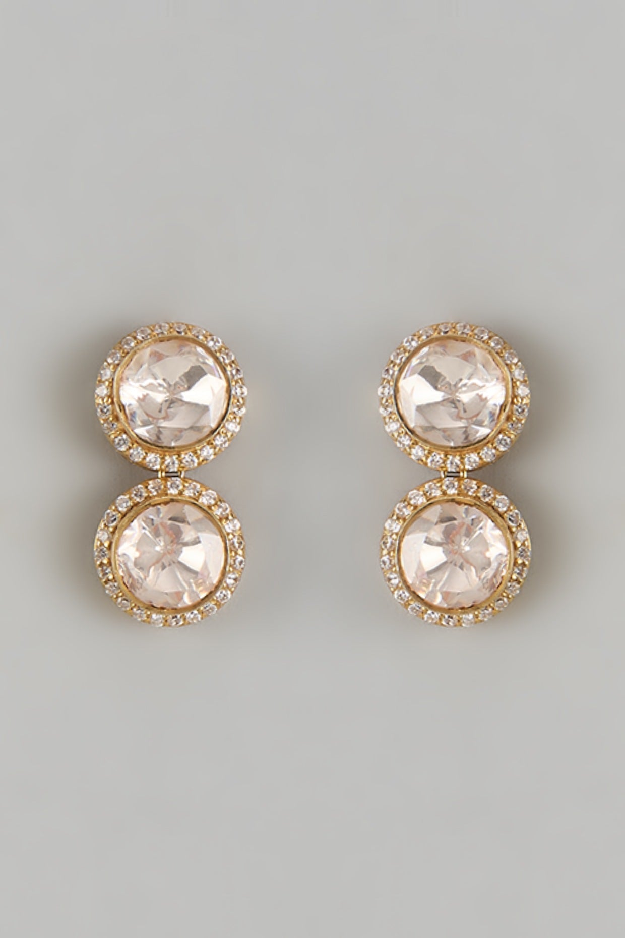 Gold Finish Moissanite Polki Dangler Earrings In Sterling Silver