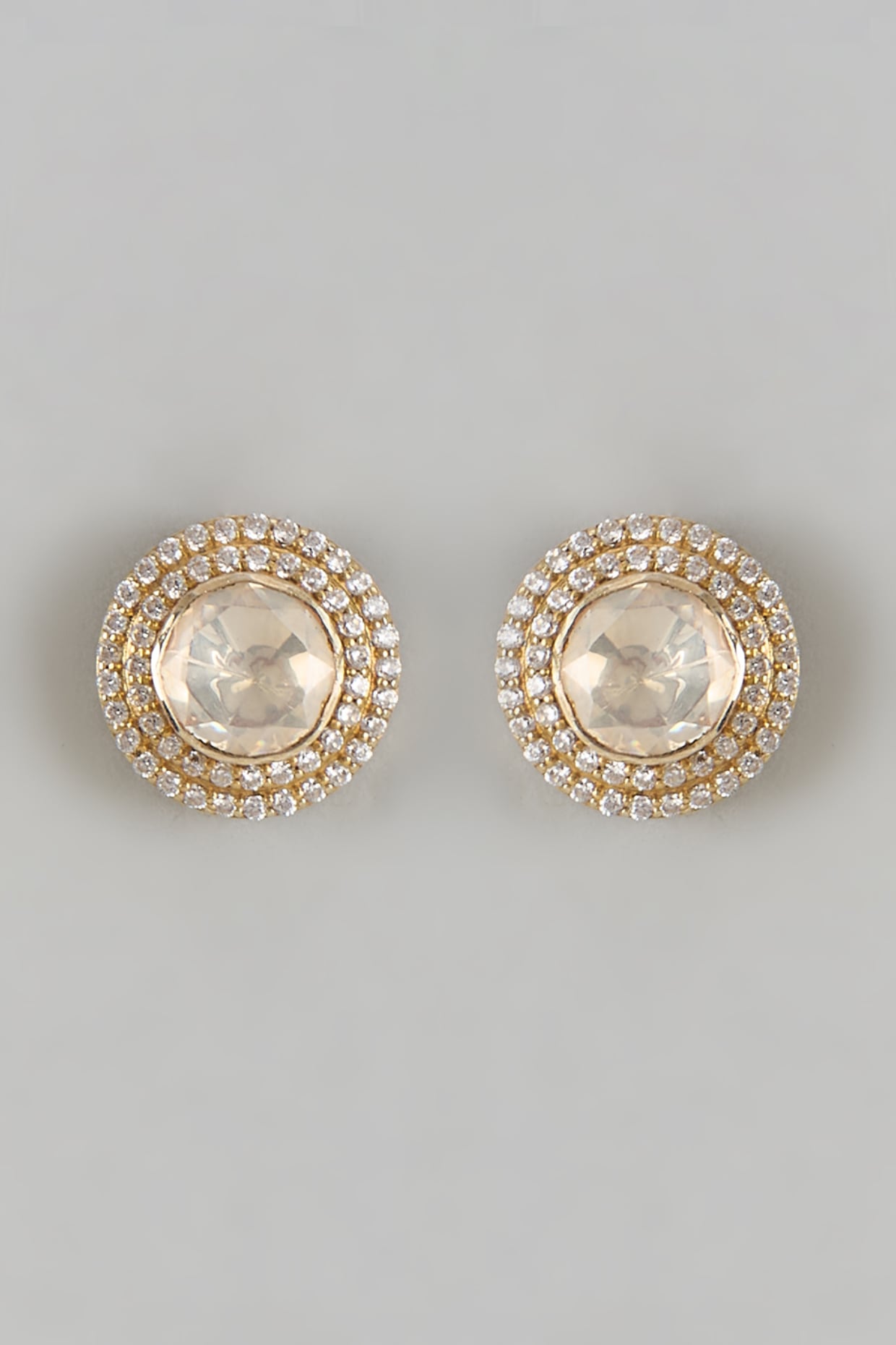 Gold Finish Moissanite Polki Stud Earrings In Sterling Silver