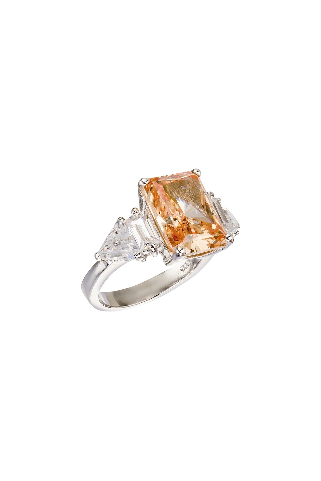 White Finish Peach Cubic Zirconia Ring In Sterling Silver