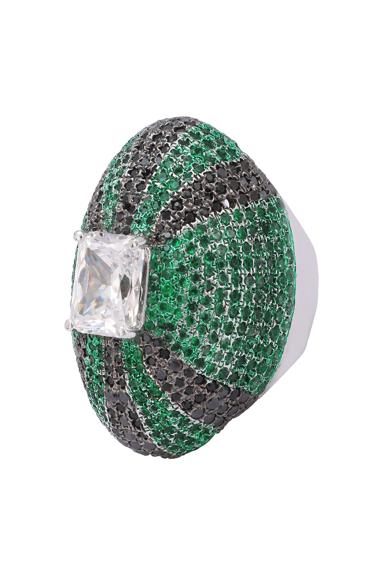 Rhodium Finish Zircon and Swarovski Textured Ring