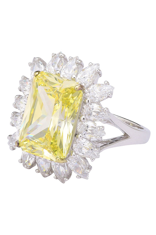 Rhodium Finish Yellow and White Zircons Ring