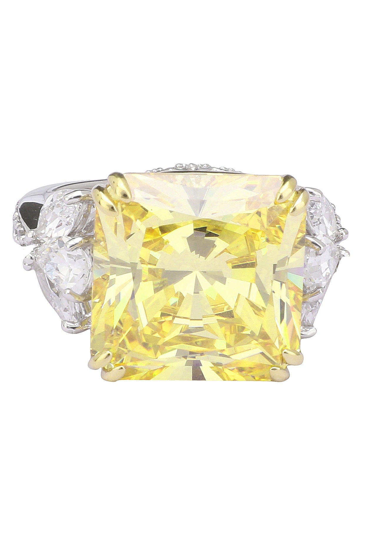 Rhodium and Gold Dual Finish Yellow Diamond and Zircons Ring