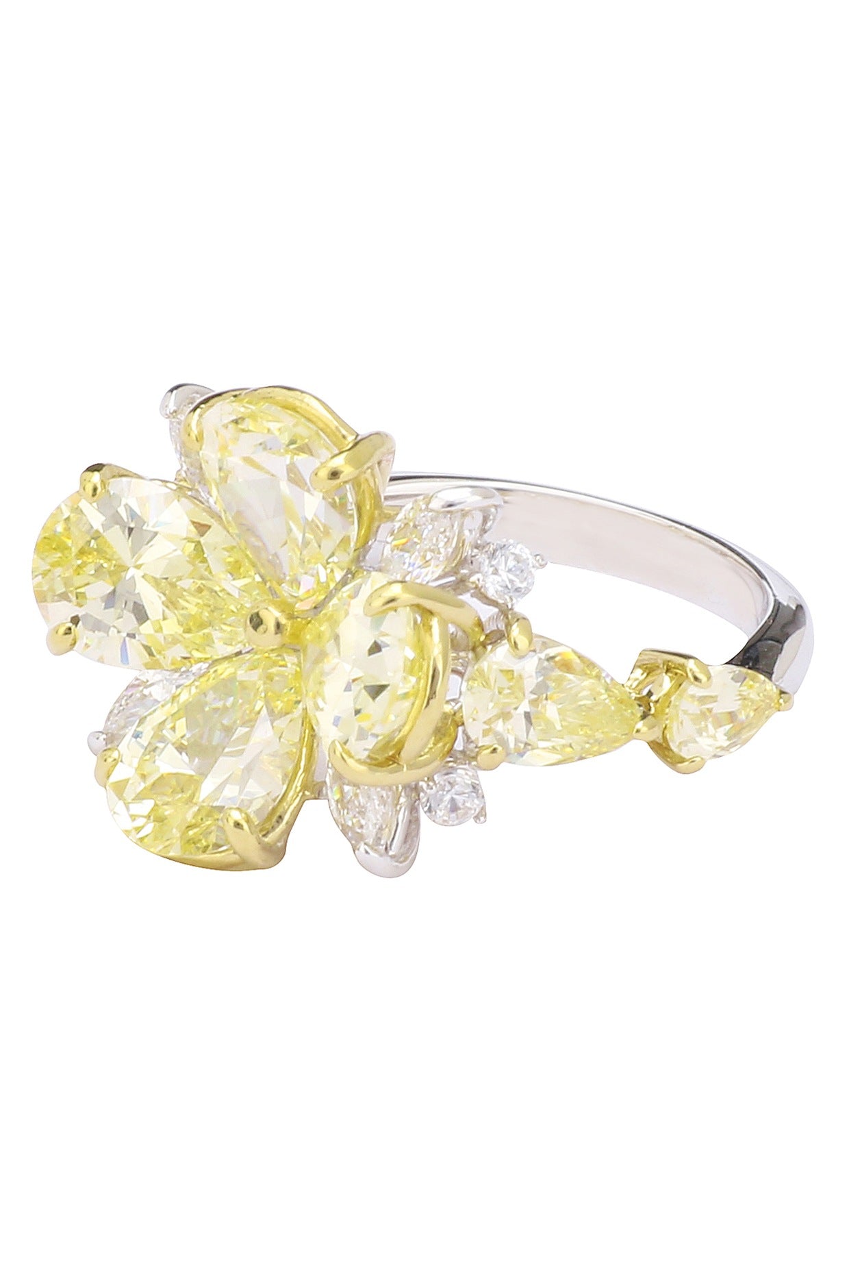 Rhodium and Gold Dual Finish Zircons Flower Ring