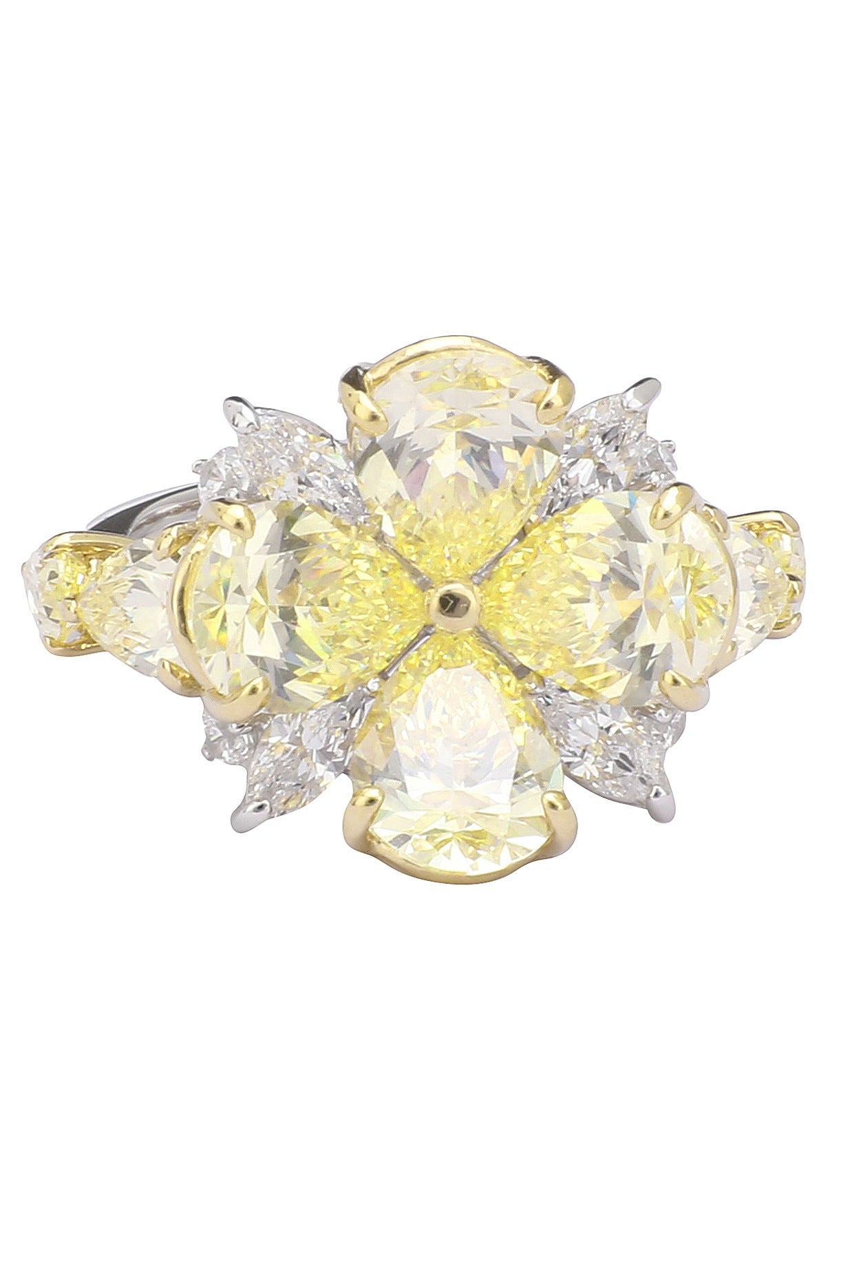 Rhodium and Gold Dual Finish Zircons Flower Ring