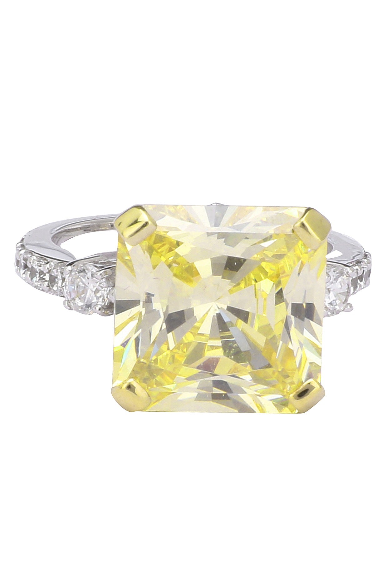 Rhodium and Gold Dual Finish Yellow and White Zircons Ring