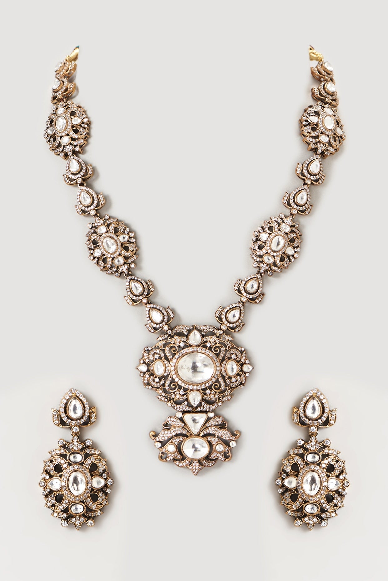 Two-Tone Finish Kundan Polki & Semi-Precious Stone Necklace Set