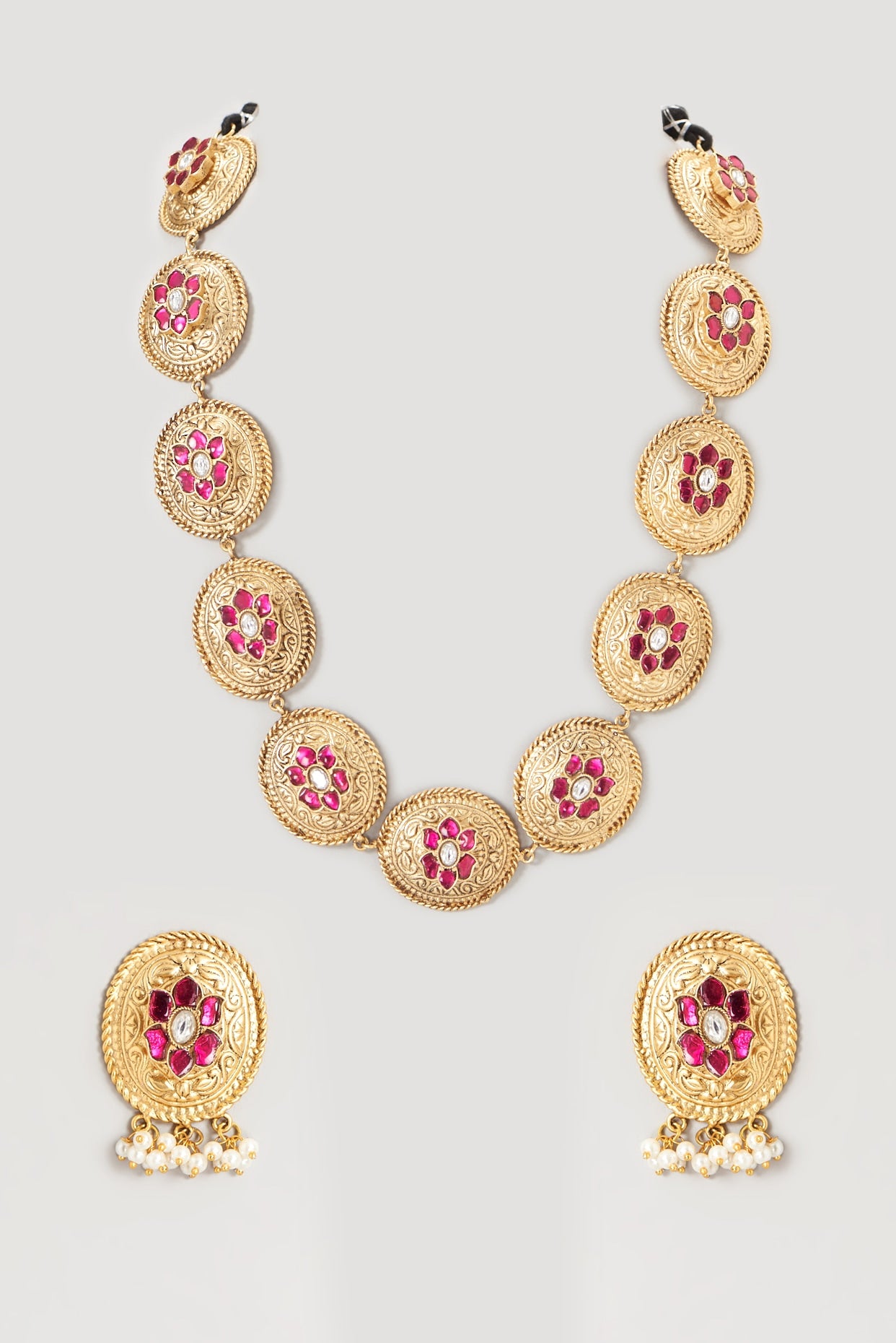 Gold Plated Kundan Polki & Semi-Precious Stone Long Necklace Set