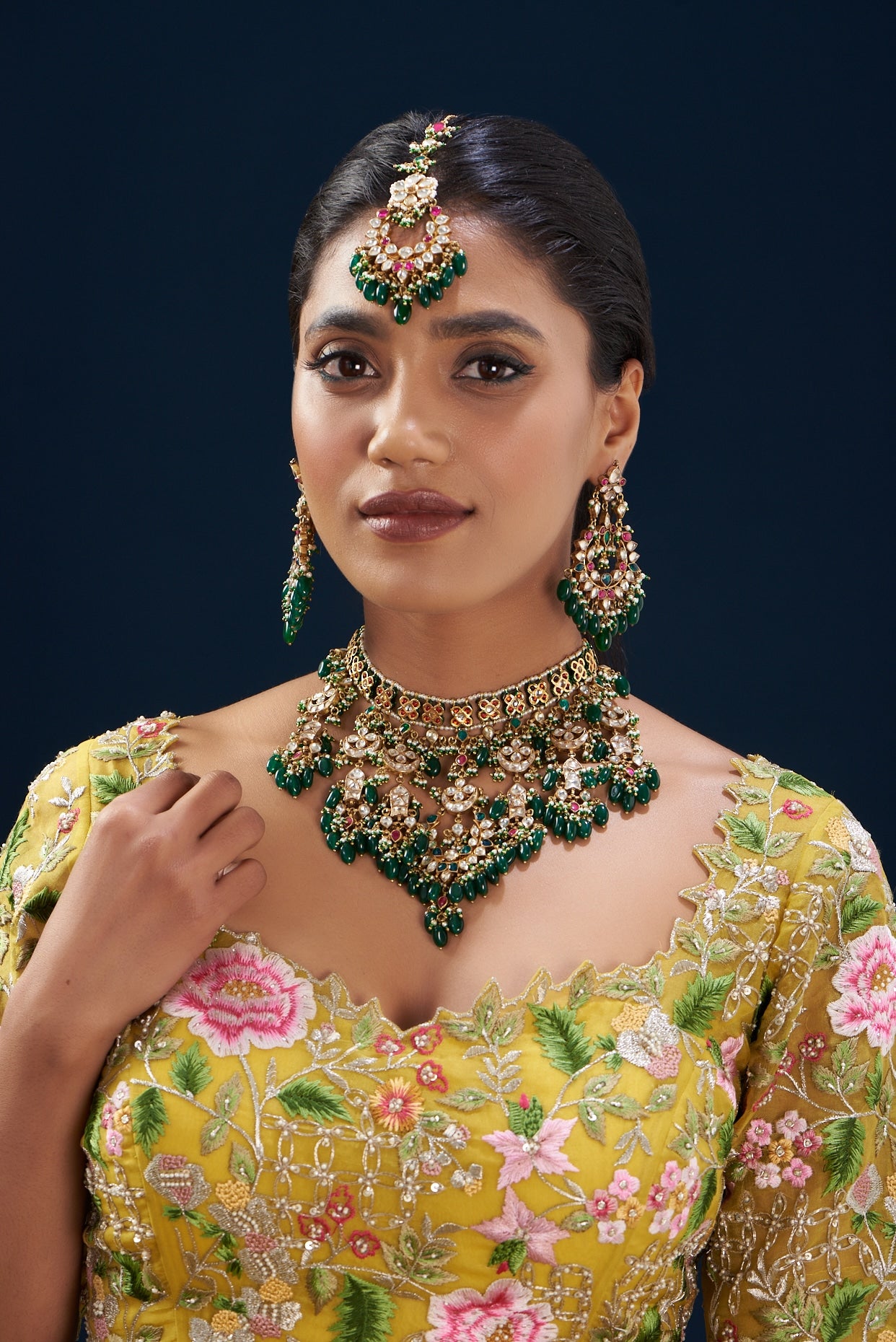 Gold Plated Kundan Polki & Semi-Precious Stone Choker Necklace Set