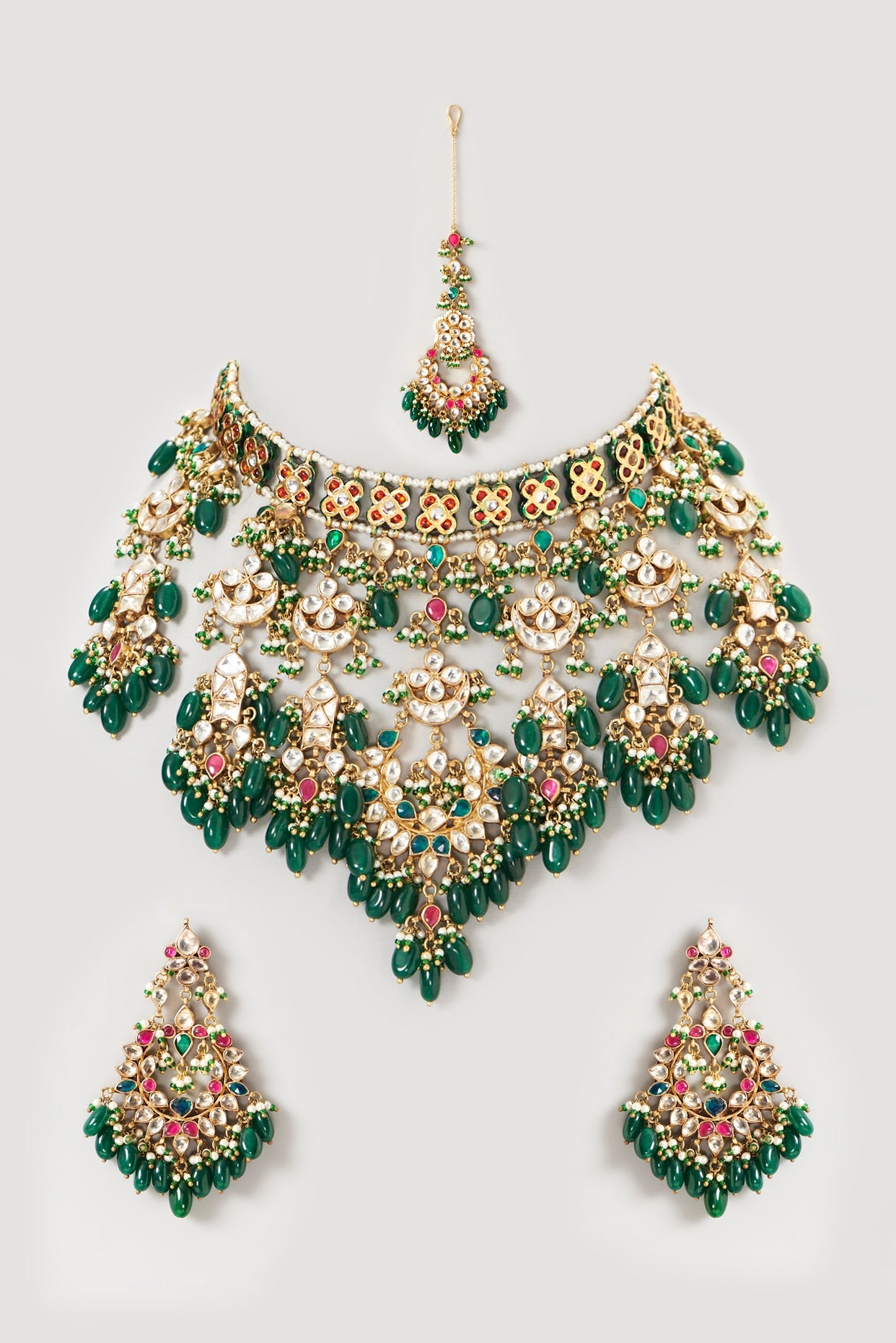 Gold Plated Kundan Polki & Semi-Precious Stone Choker Necklace Set