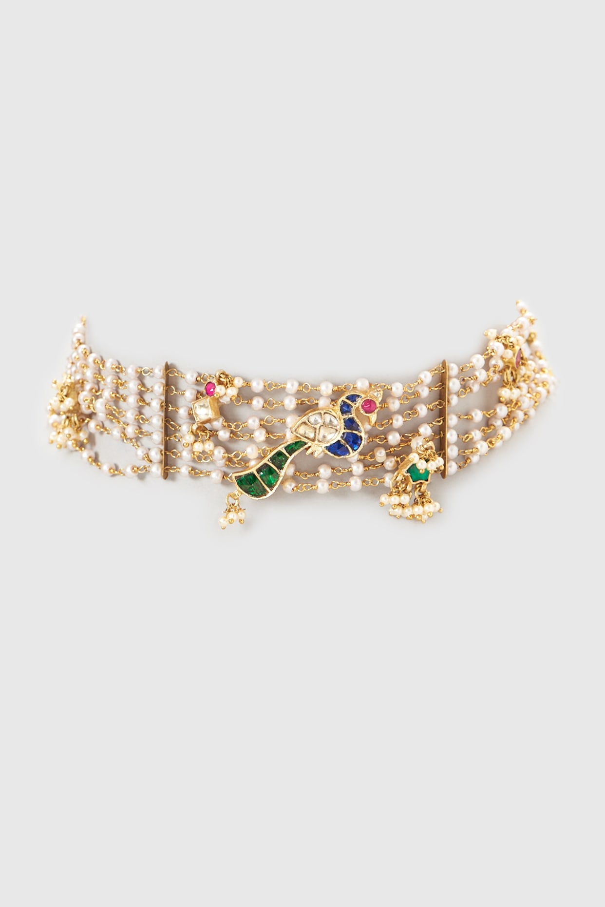 Gold Plated Kundan Polki & Semi-Precious Stone Choker Necklace