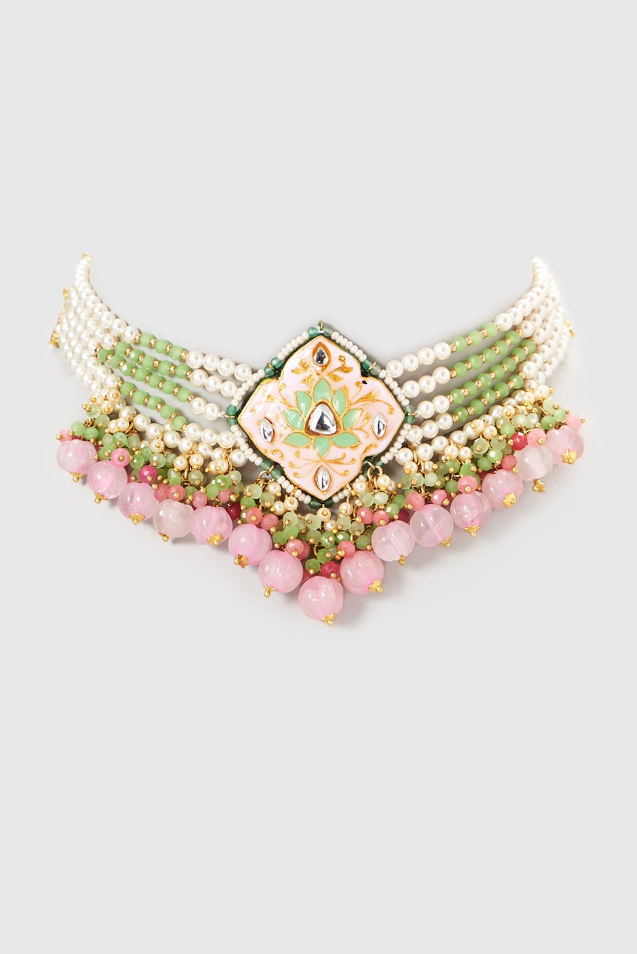 Gold Plated Semi-Precious Stone Meenakari Choker Necklace