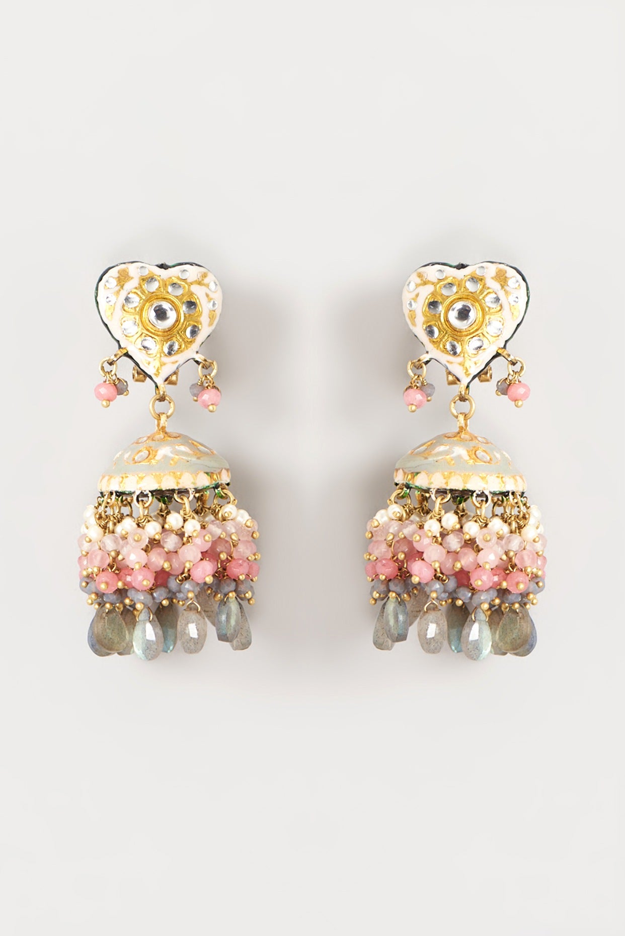 Gold Plated Semi-Precious Stone Meenakari Enameled Earrings