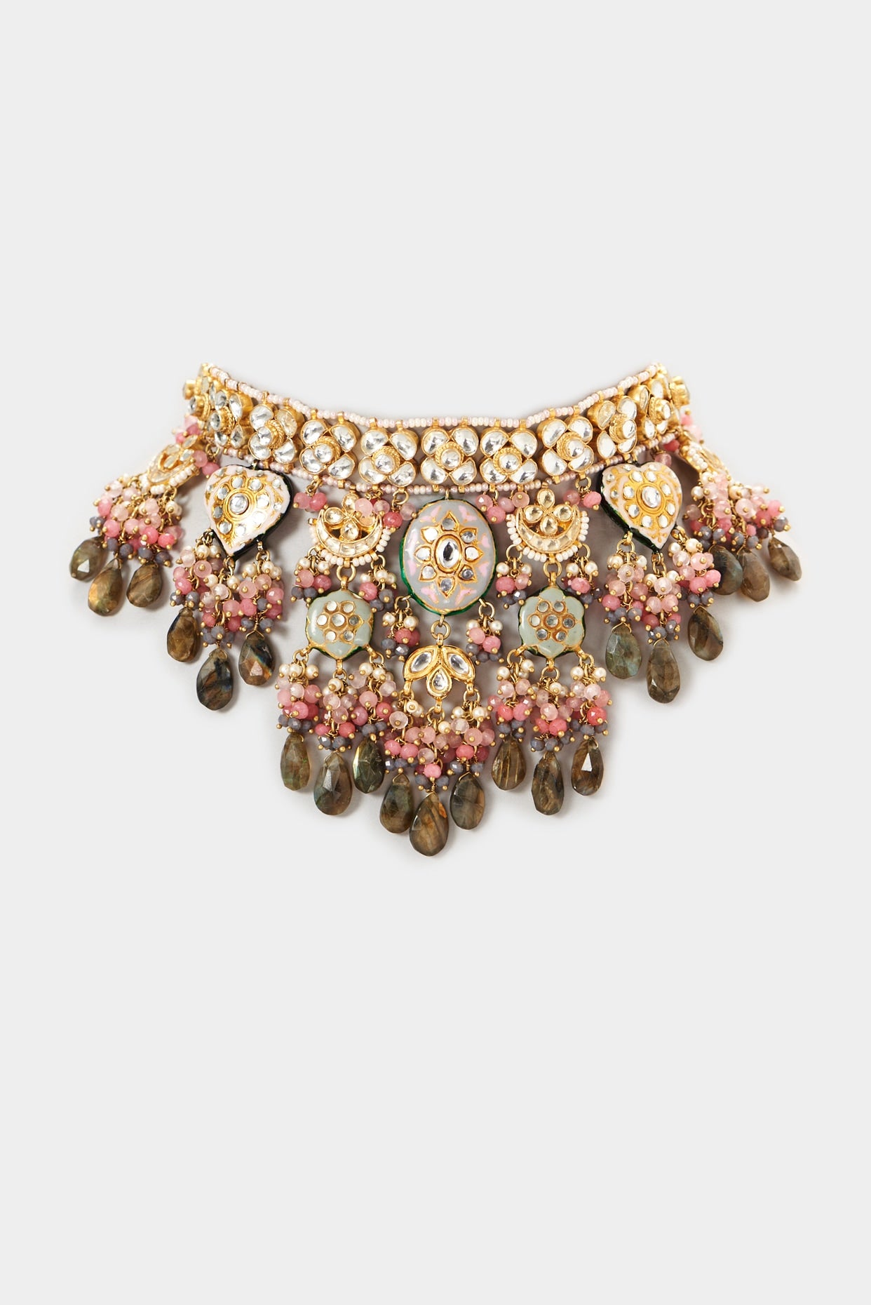 Gold Plated Semi-Precious Stone Meenakari Choker Necklace