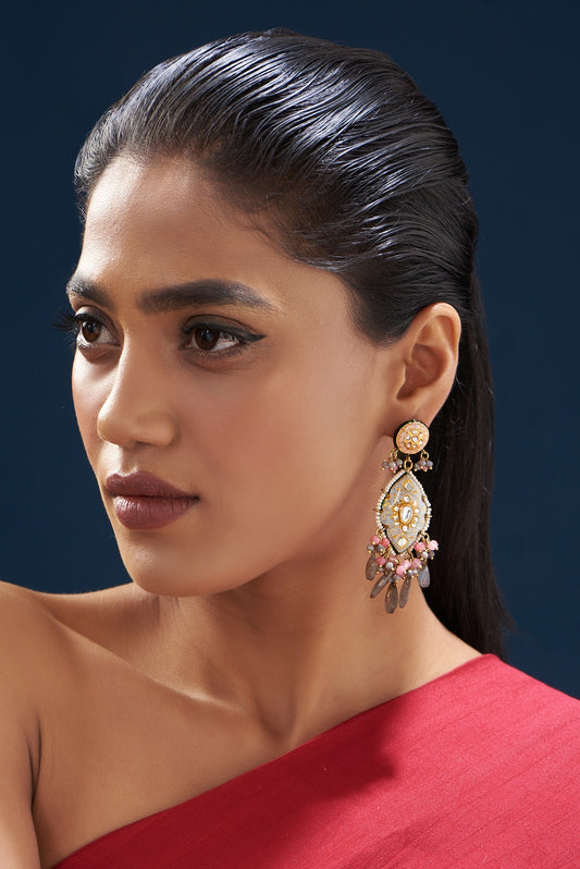 Gold Plated Semi-Precious Stone Meenakari Enameled Dangler Earrings