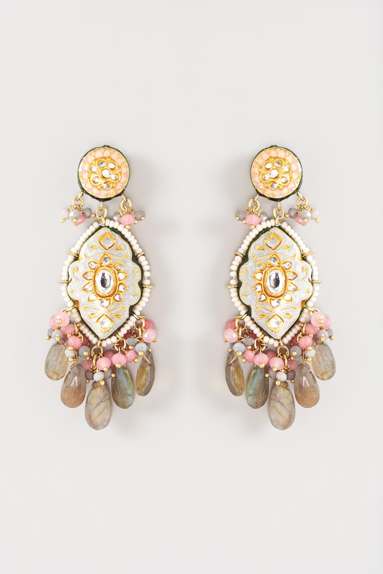 Gold Plated Semi-Precious Stone Meenakari Enameled Dangler Earrings