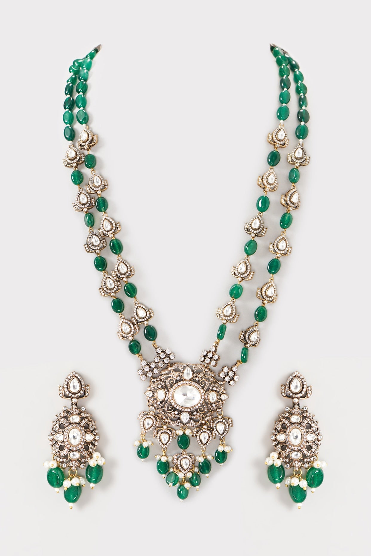 Gold Plated Kundan Polki & Semi-Precious Stone Long Necklace Set