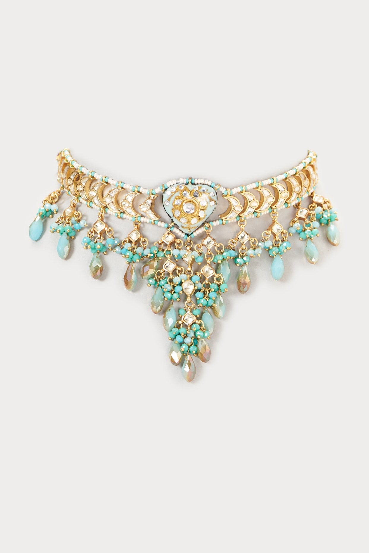 Gold Plated Semi-Precious Stone Meenakari Enameled Choker Necklace