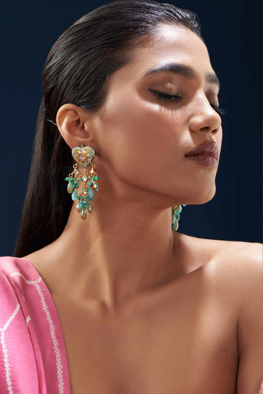 Gold Plated Semi-Precious Stone Meenakari Enameled Dangler Earrings