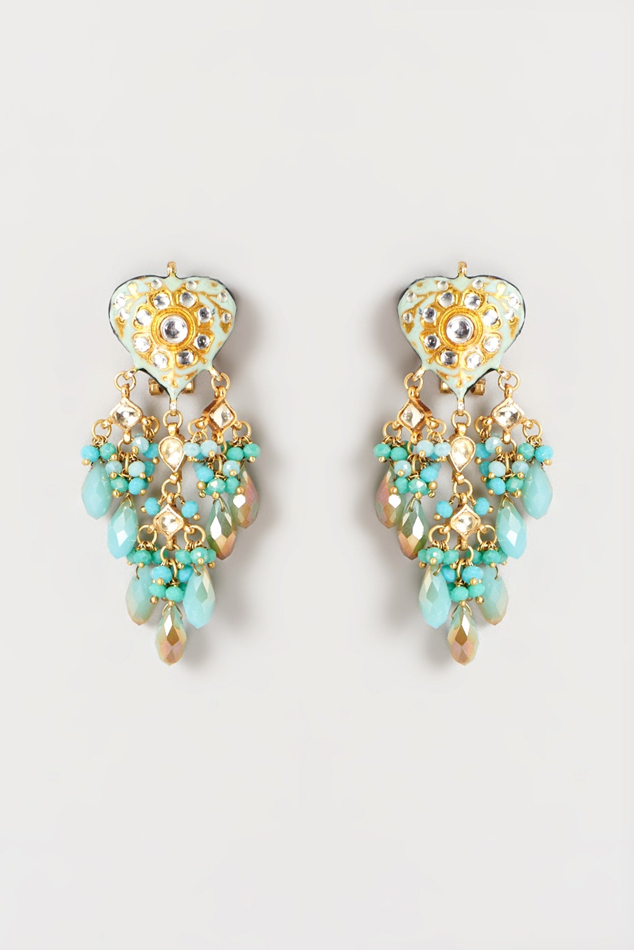 Gold Plated Semi-Precious Stone Meenakari Enameled Dangler Earrings