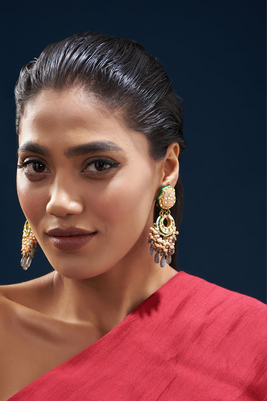 Gold Plated Semi-Precious Stone Meenakari Enameled Dangler Earrings