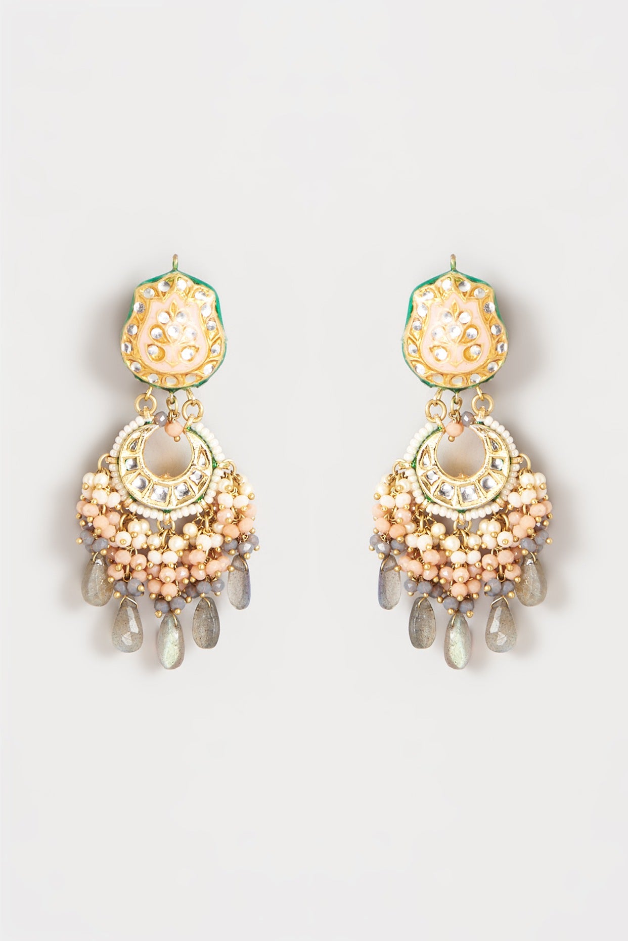 Gold Plated Semi-Precious Stone Meenakari Enameled Dangler Earrings