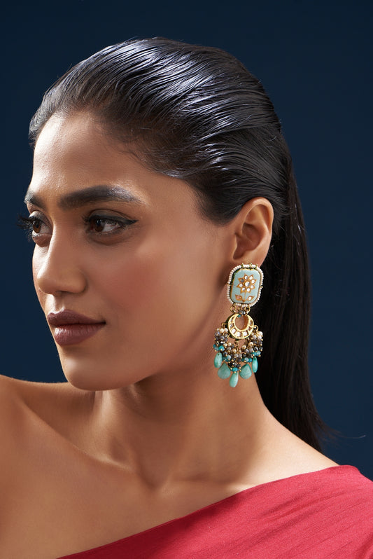 Gold Plated Semi-Precious Stone Meenakari Enameled Dangler Earrings