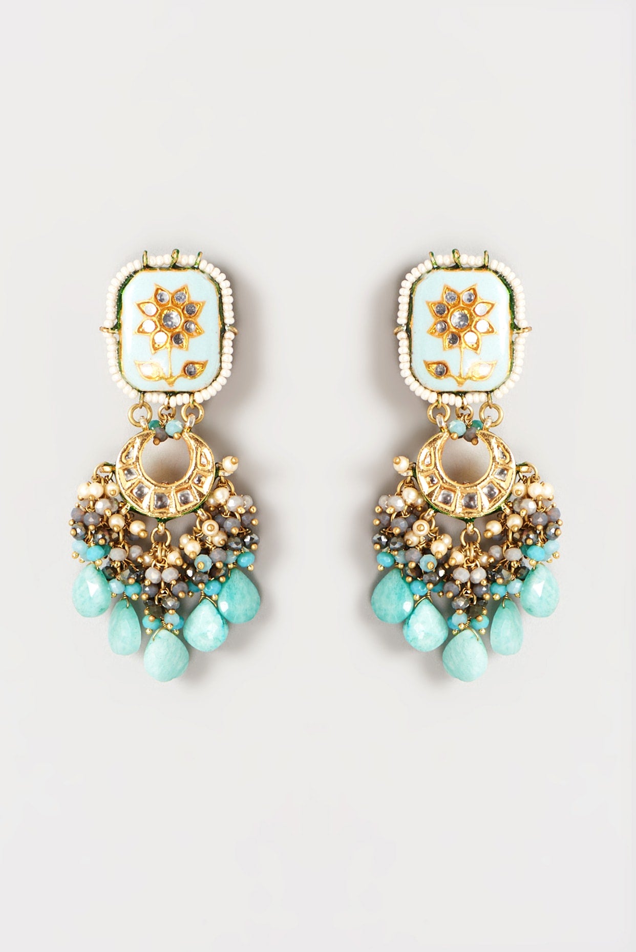 Gold Plated Semi-Precious Stone Meenakari Enameled Dangler Earrings