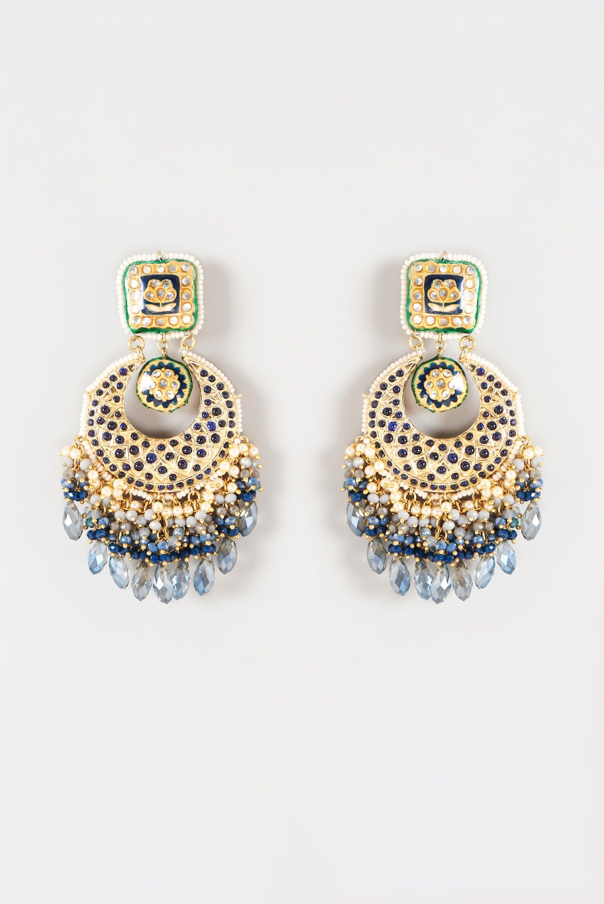 Gold Plated Semi-Precious Stone Meenakari Enameled Chandbali Earrings