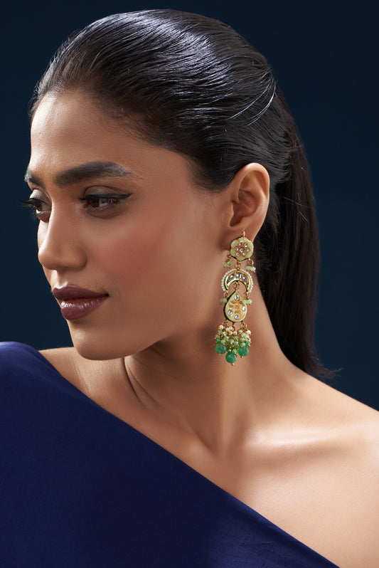 Gold Plated Semi-Precious Stone Meenakari Enameled Dangler Earrings