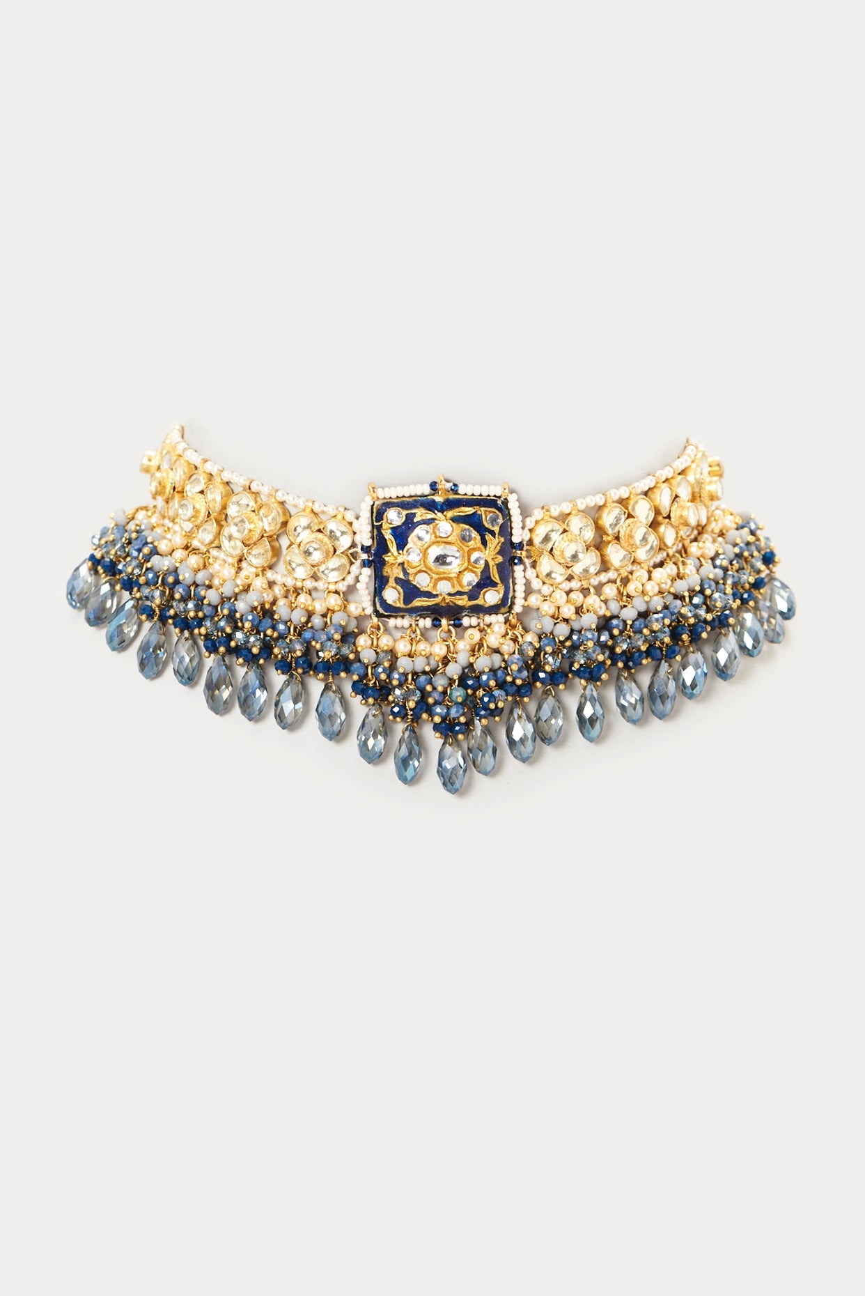 Gold Plated Semi-Precious Stone Meenakari Enameled Choker Necklace