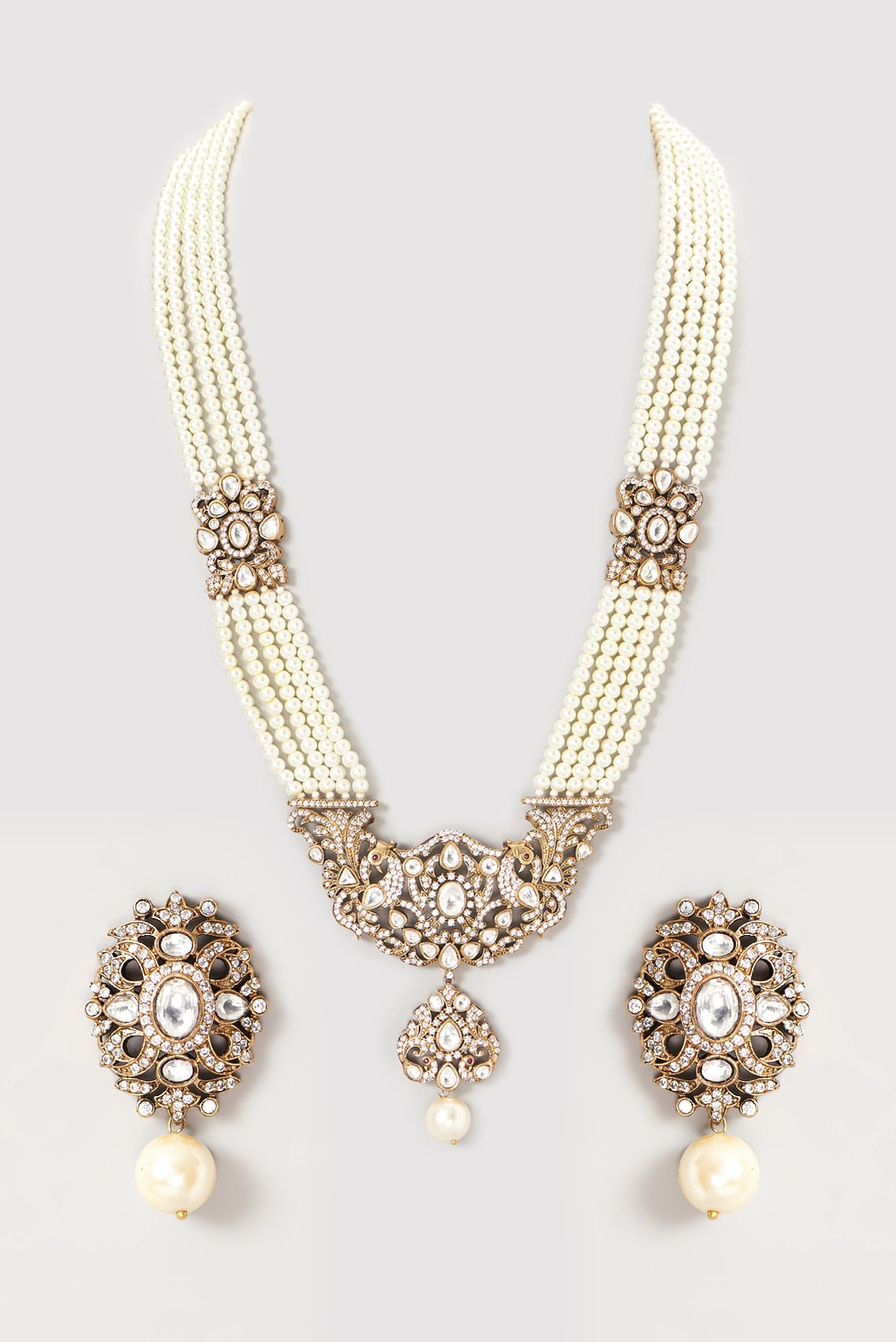 Gold Plated Kundan Polki & Semi-Precious Stone Long Necklace Set