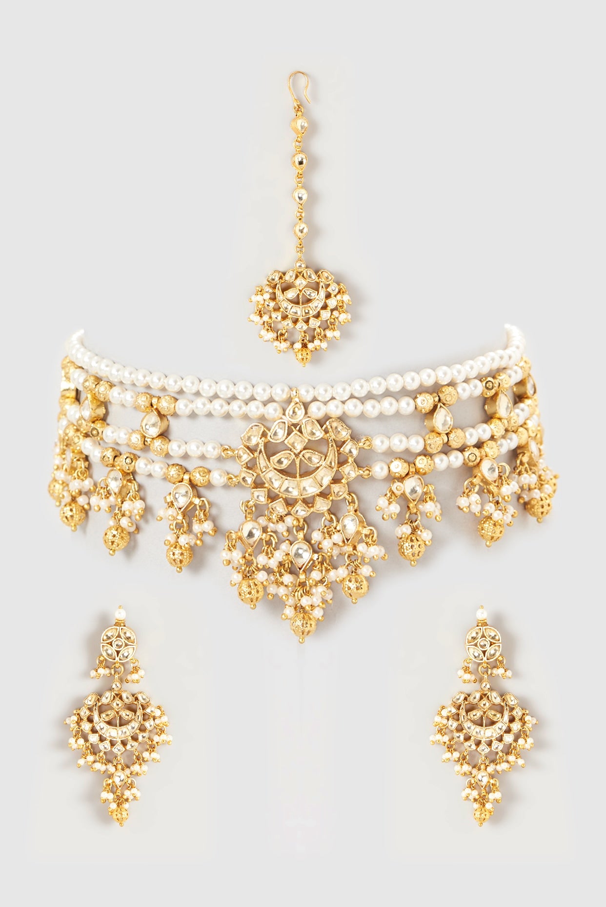 Gold Plated Kundan Polki & Semi-Precious Stone Choker Necklace Set