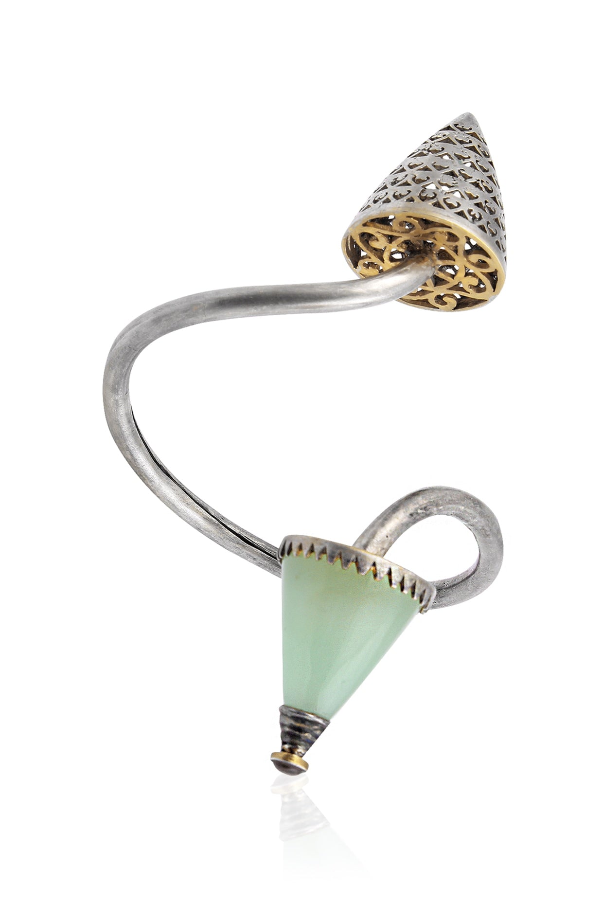 Silver Finish Green Chalcedony Double Cone Bracelet