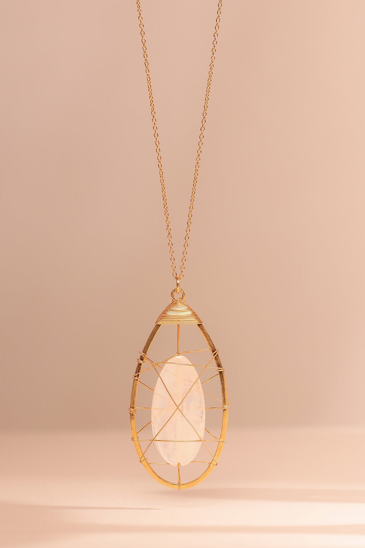 Gold Finish Rainbow Moonstone Pendant Necklace In Sterling Silver