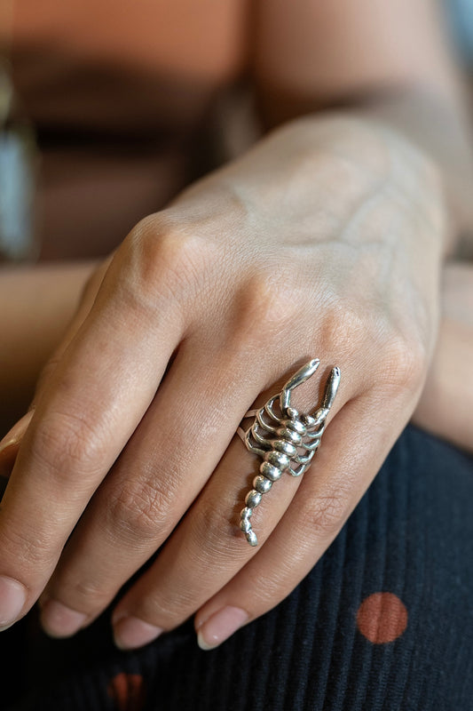 White Finish Scorpion Ring In Sterling Silver