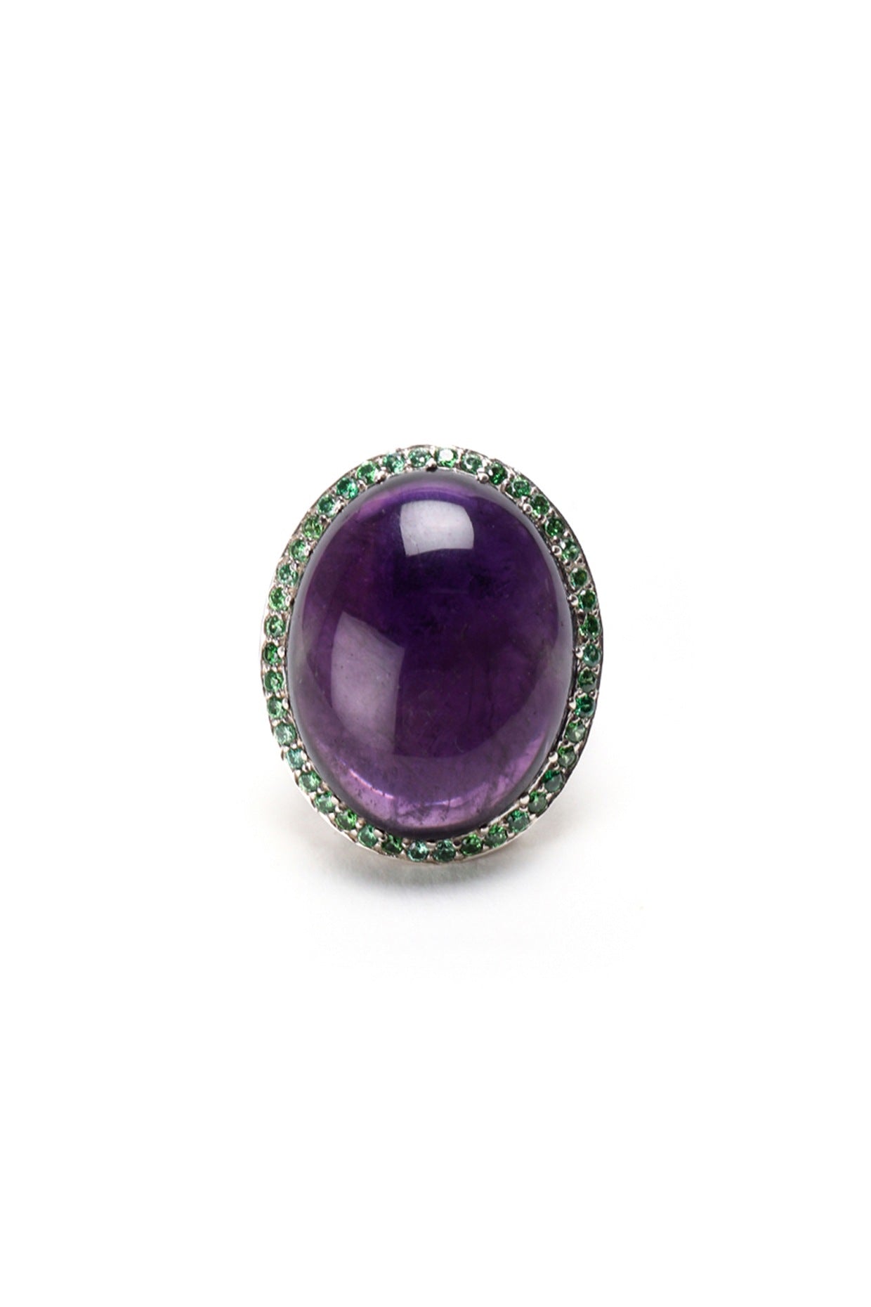 White Gold Plated Natural Amethyst Ring In Sterling Silver