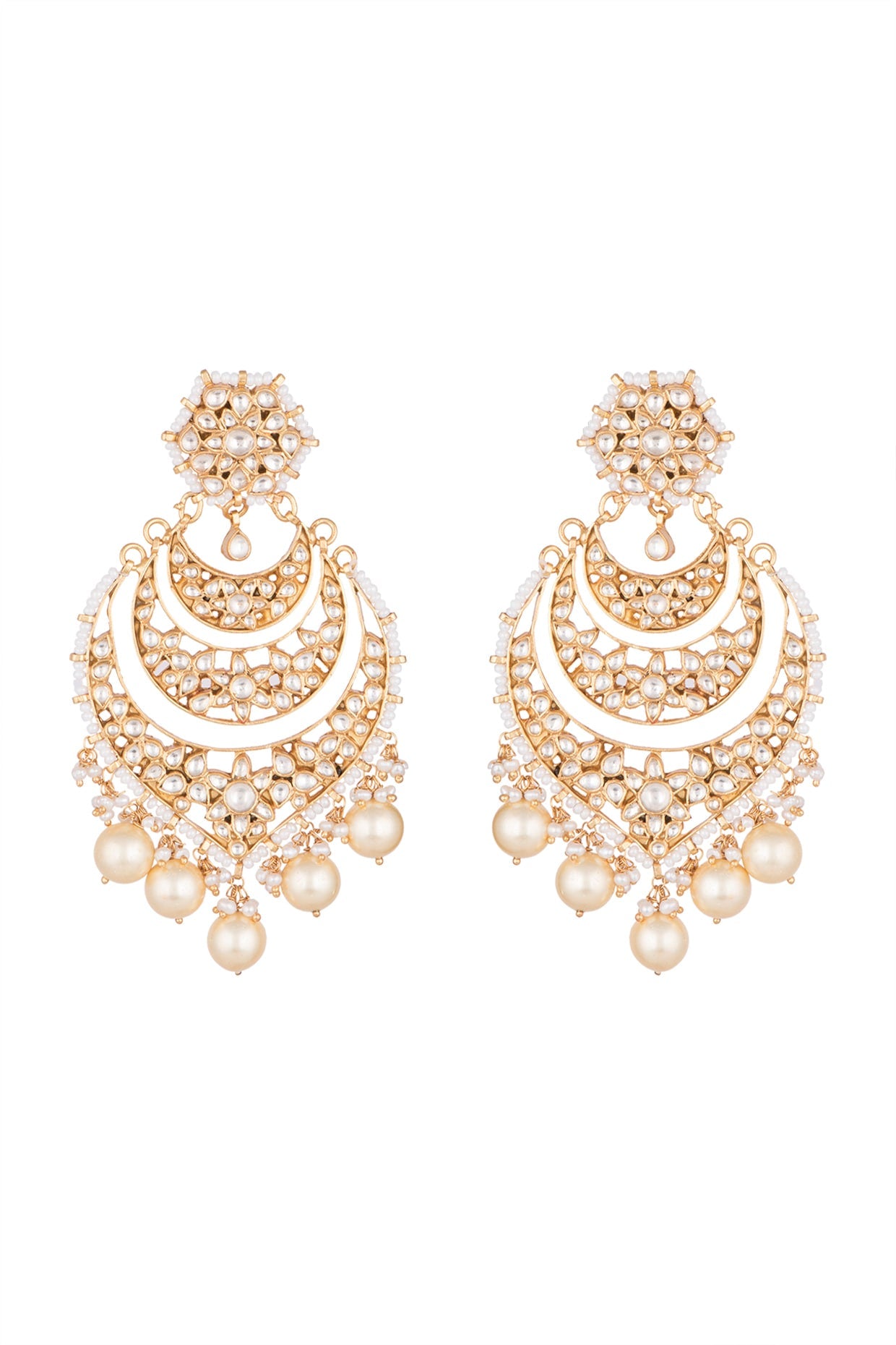 Gold Finish Kundan & Pearl Long Earrings