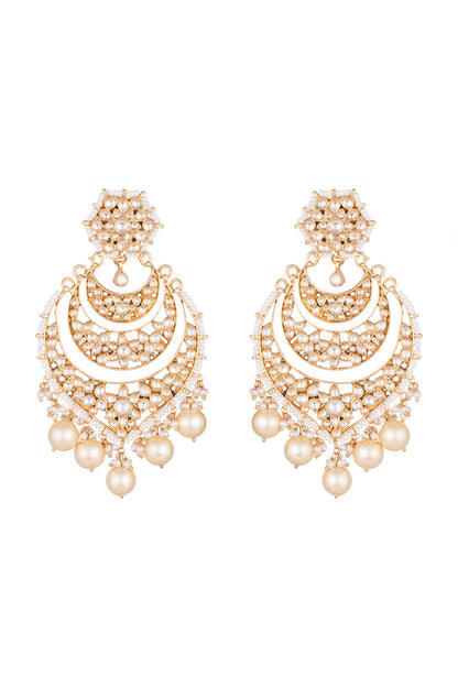 Gold Finish Kundan & Pearl Long Earrings