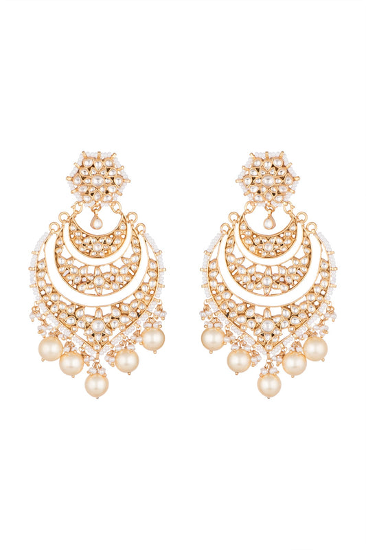 Gold Finish Kundan & Pearl Long Earrings
