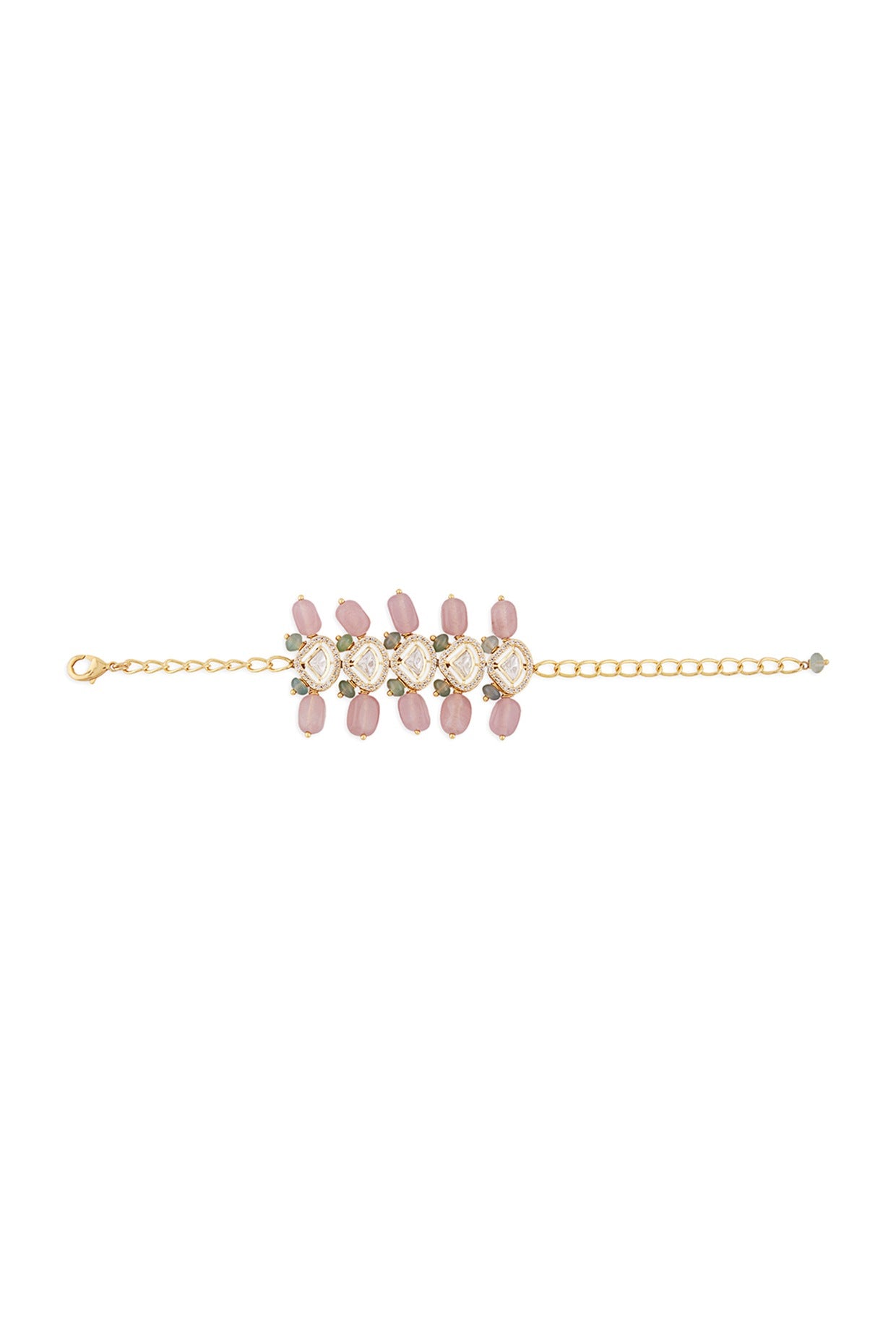 Gold Finish Pink Jade Bracelet