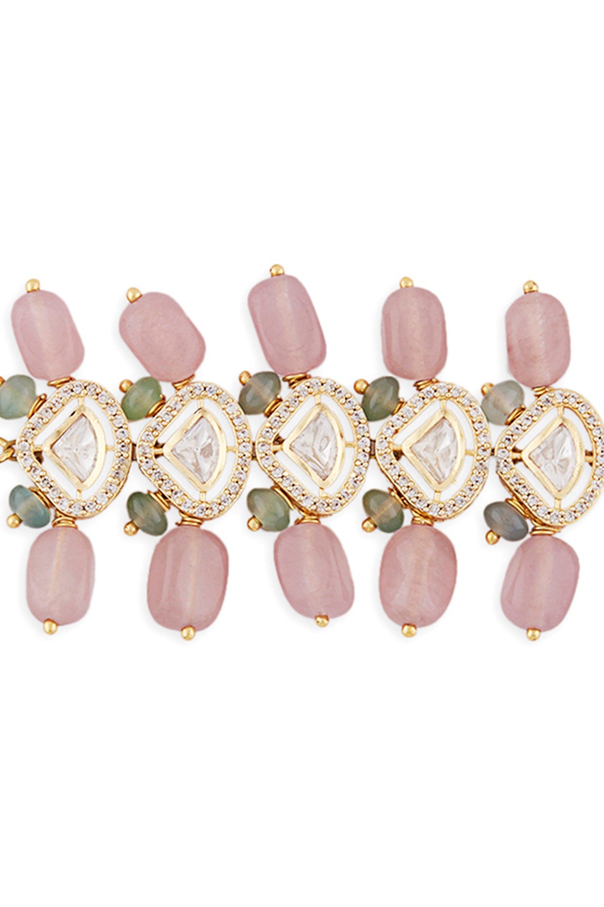 Gold Finish Pink Jade Bracelet