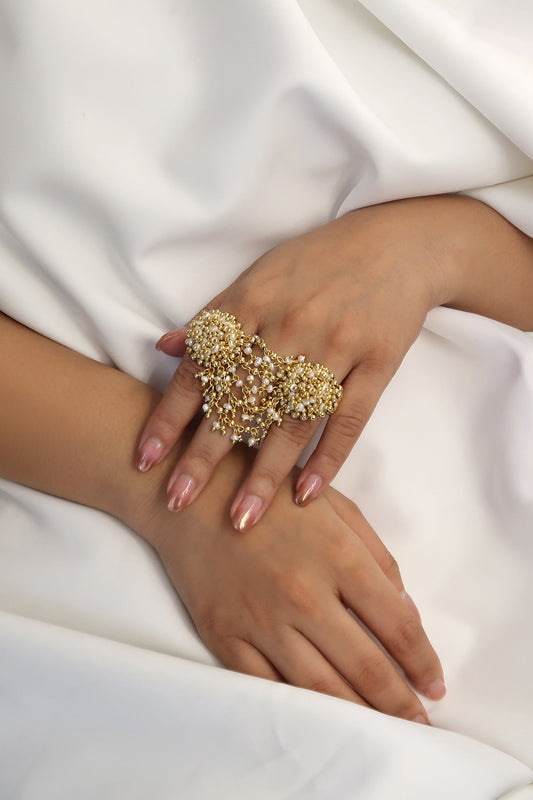 Gold Plated Woven Beaded Ring