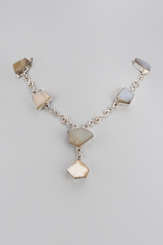 White Finish Semi-Precious Stone Necklace In Sterling Silver