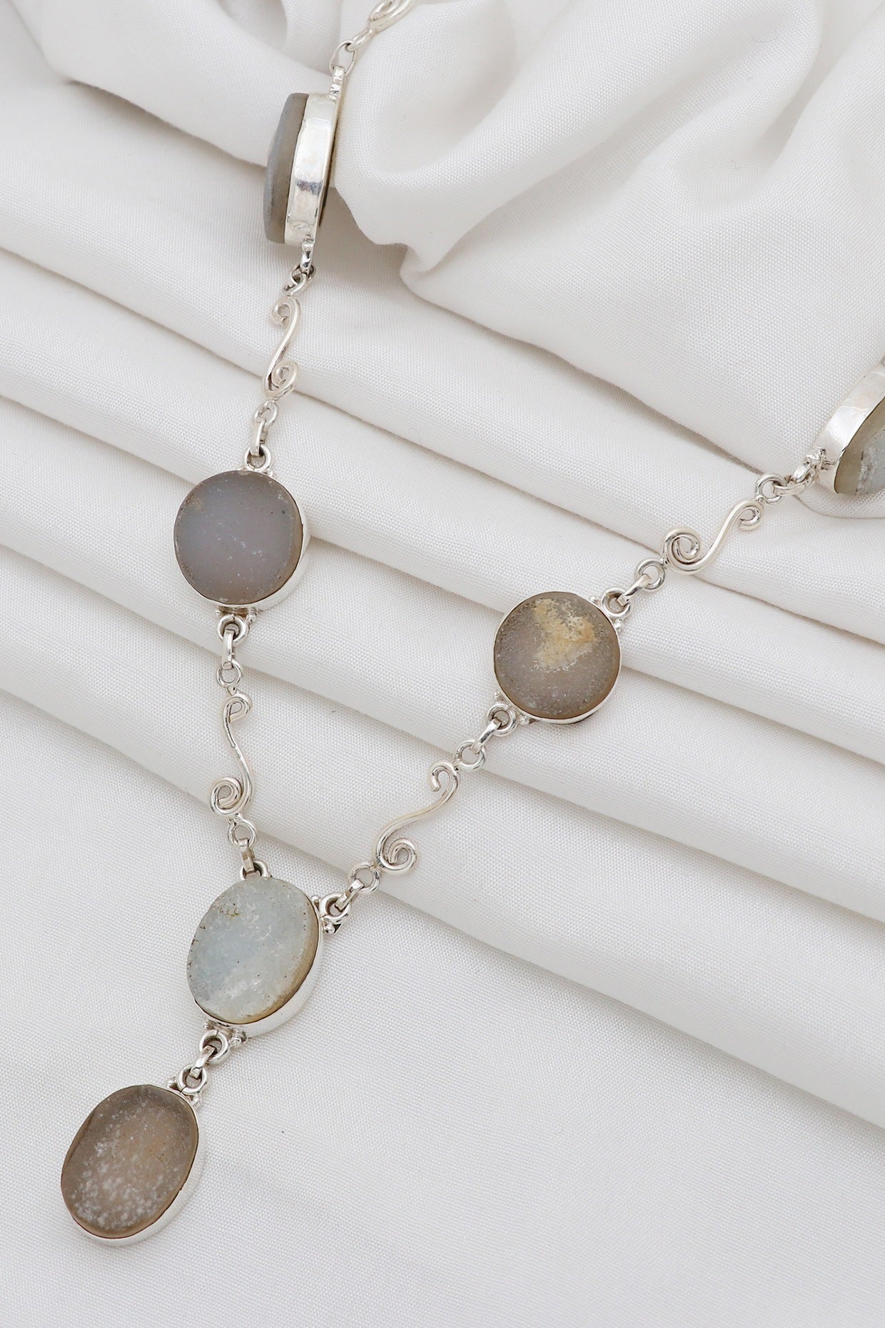 White Finish Semi-Precious Stone Necklace In Sterling Silver