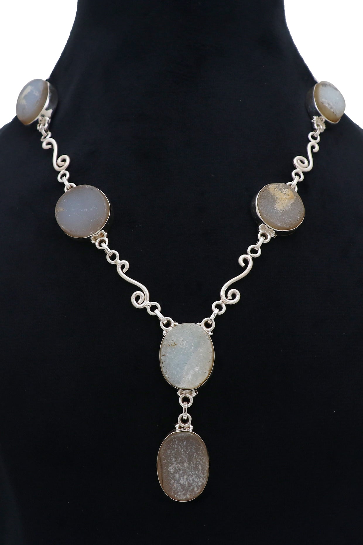 White Finish Semi-Precious Stone Necklace In Sterling Silver