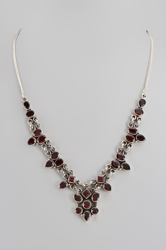 White Finish Semi-Precious Stone Necklace In Sterling Silver