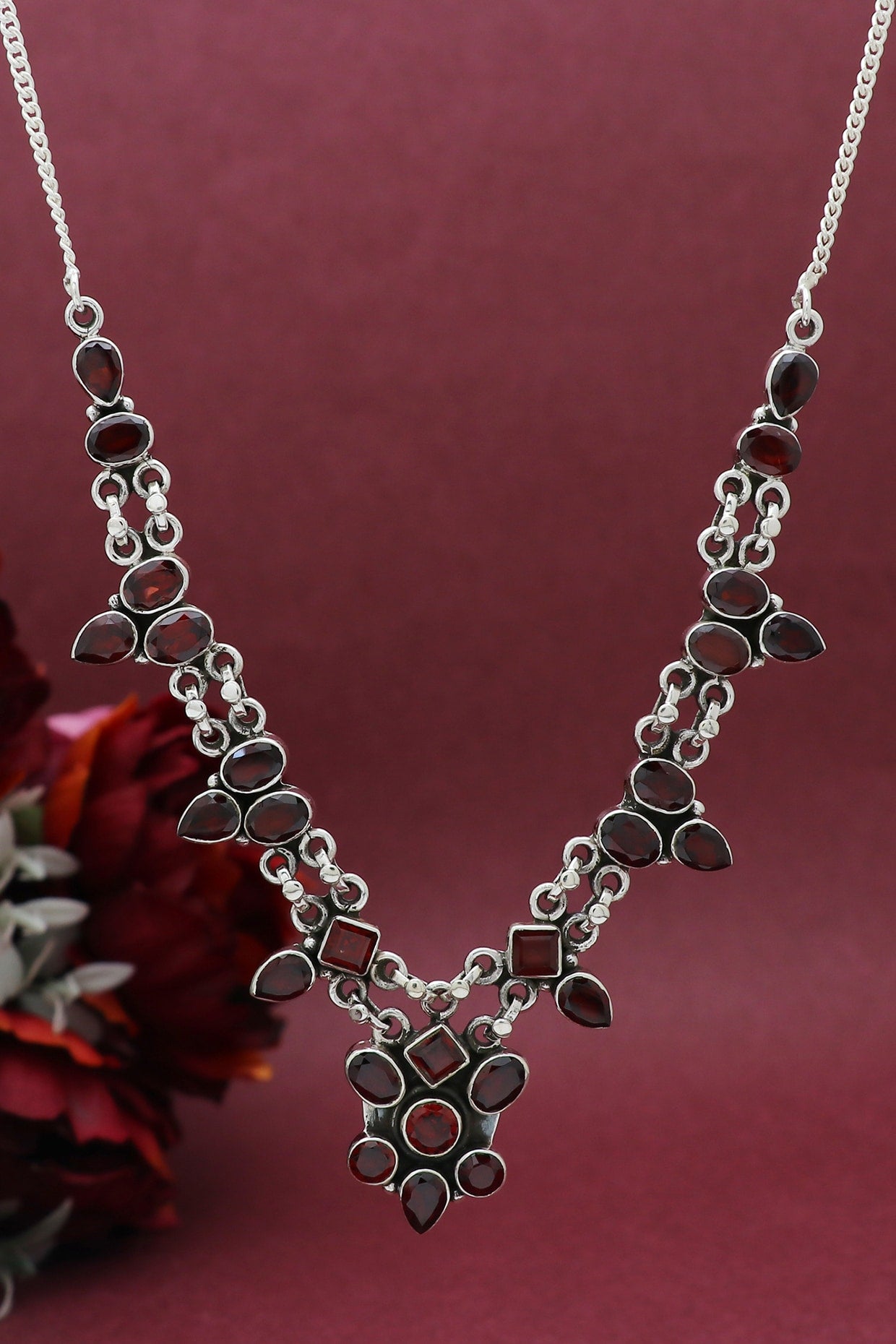 White Finish Semi-Precious Stone Necklace In Sterling Silver