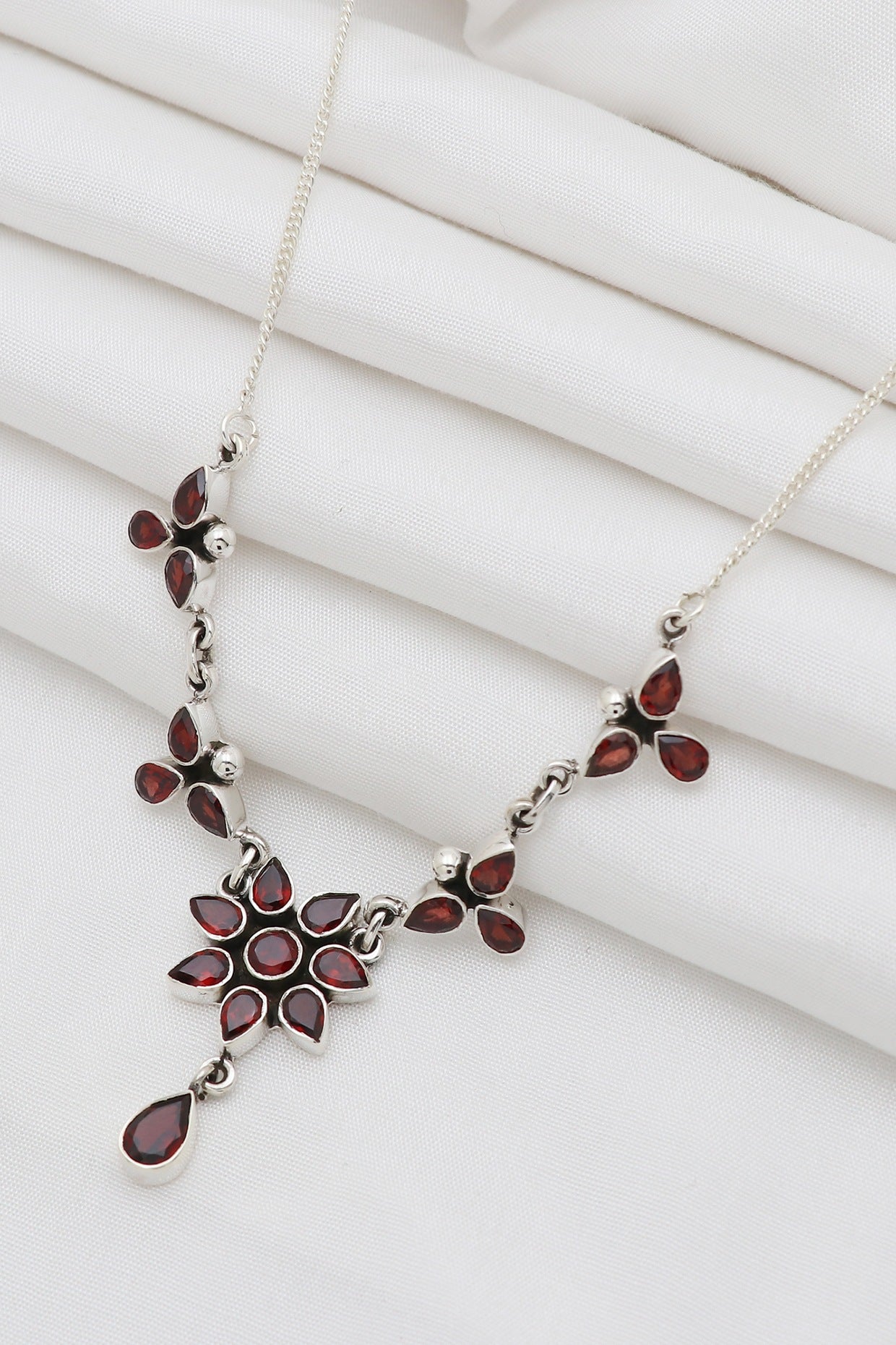 White Finish Semi-Precious Stone Necklace In Sterling Silver