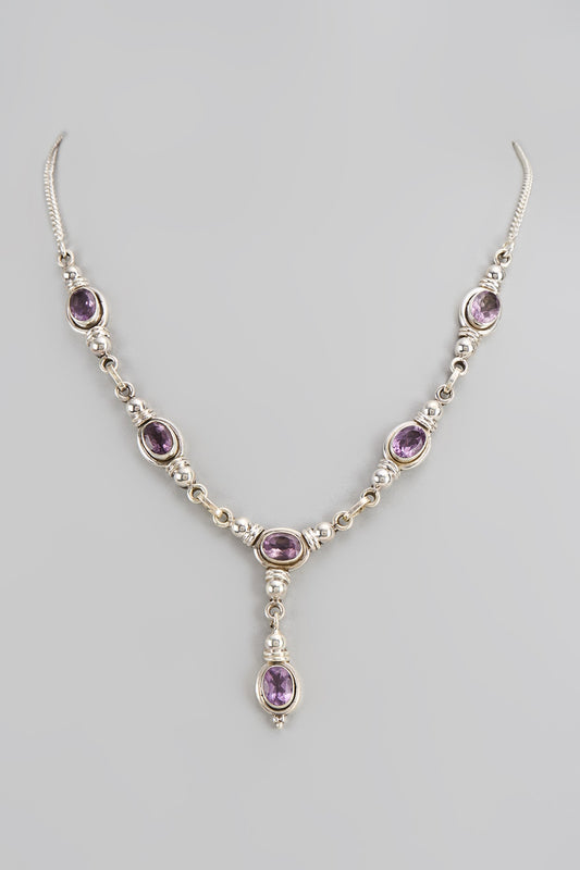 White Finish Semi-Precious Stone Necklace In Sterling Silver