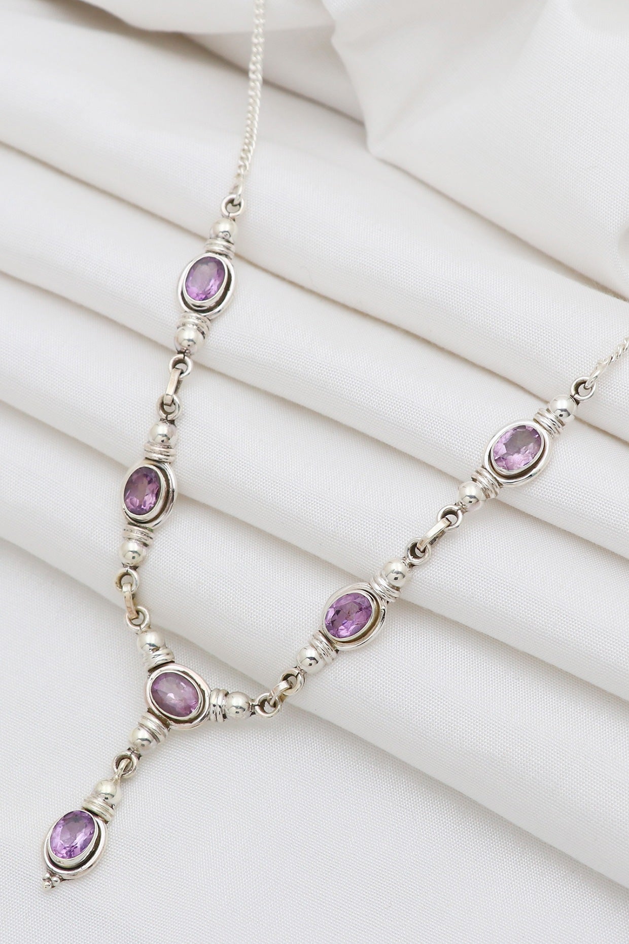 White Finish Semi-Precious Stone Necklace In Sterling Silver